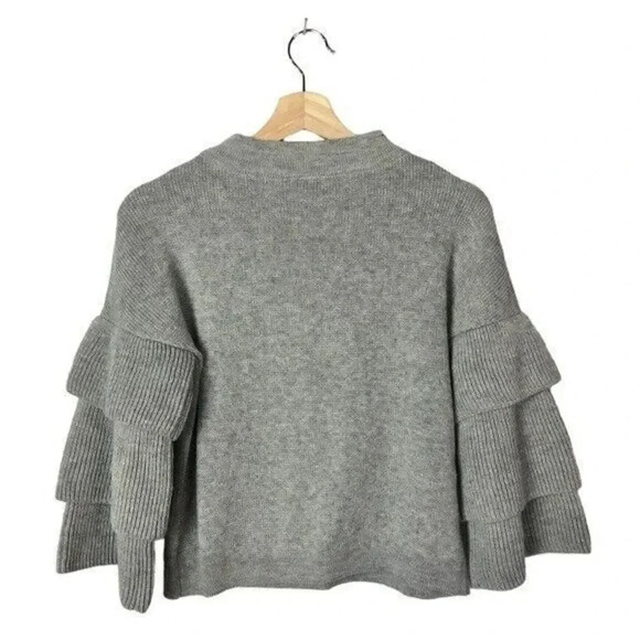Poof Gray Tiered Ruffle Long Sleeve Crewneck Sweater S - Picture 3 of 4